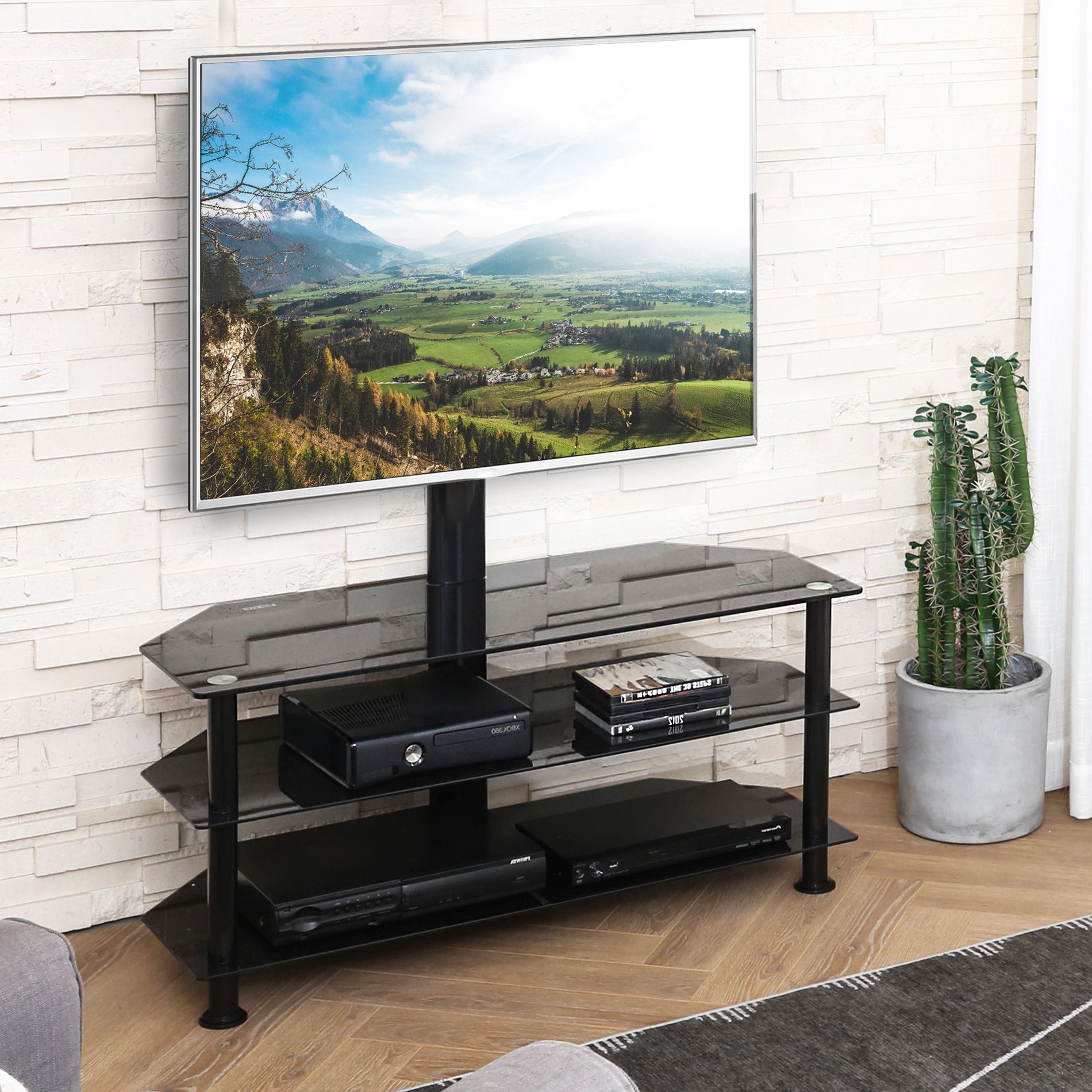 Fenge Swivel Floor Tv Stand With Mount, Height Adjustable For Modern Floor Tv Stands With Swivel Metal Mount (View 15 of 20)