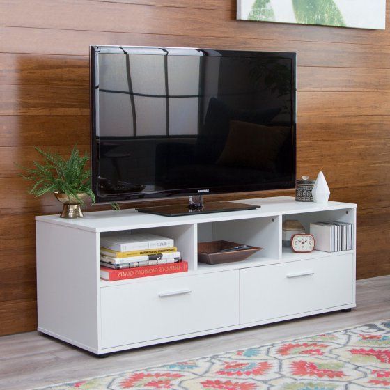 Finley Home Hudson White Low Profile Tv Stand | Тумбы Под For Bromley White Wide Tv Stands (Gallery 18 of 20)
