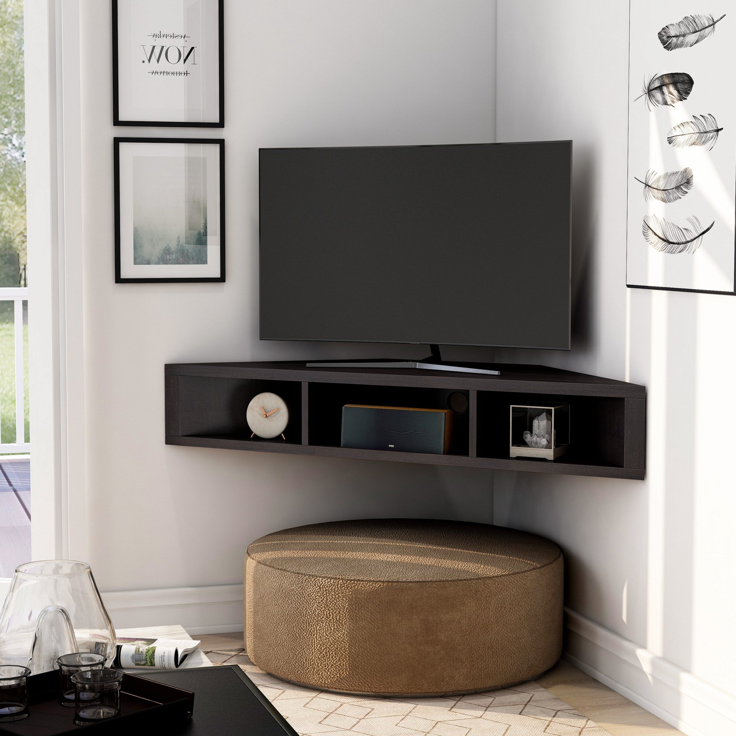 Floating Corner Tv Shelf White – Canvas Home In Freya Corner Tv Stands (View 2 of 20)