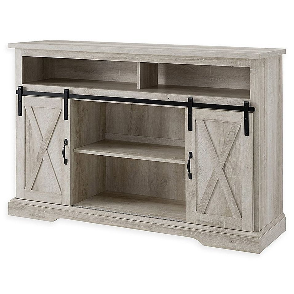 Forest Gate Farmhouse 52" Tv Stand In White Oak In 2021 Intended For Woven Paths Barn Door Tv Stands In Multiple Finishes (View 9 of 20)