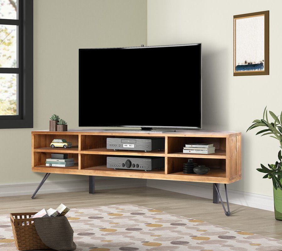 Foundry Select Antonetta Solid Wood Corner Tv Stand For In Lionel Corner Tv Stands For Tvs Up To 48" (Gallery 19 of 20)