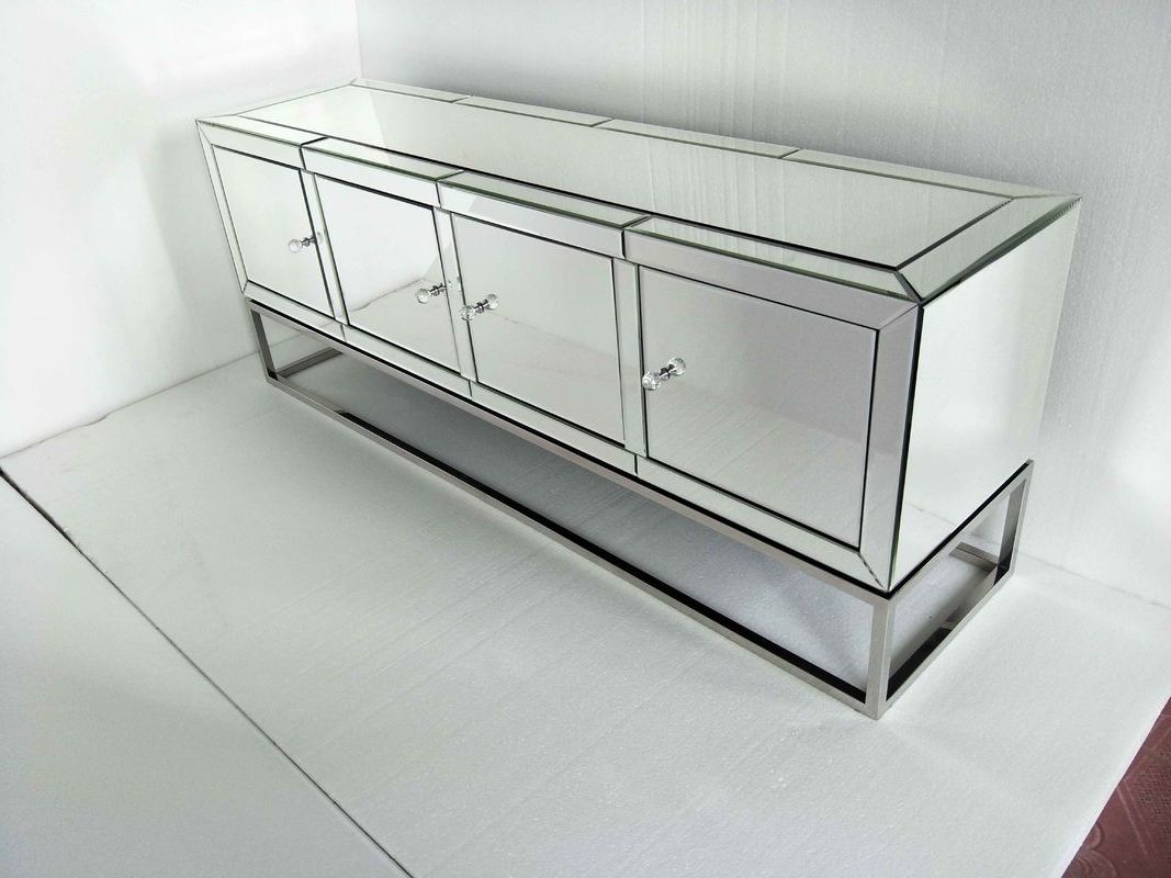 Four Doors Mirrored Tv Stand , Stainless Steel Mirrored With Regard To Loren Mirrored Wide Tv Unit Stands (Gallery 14 of 20)