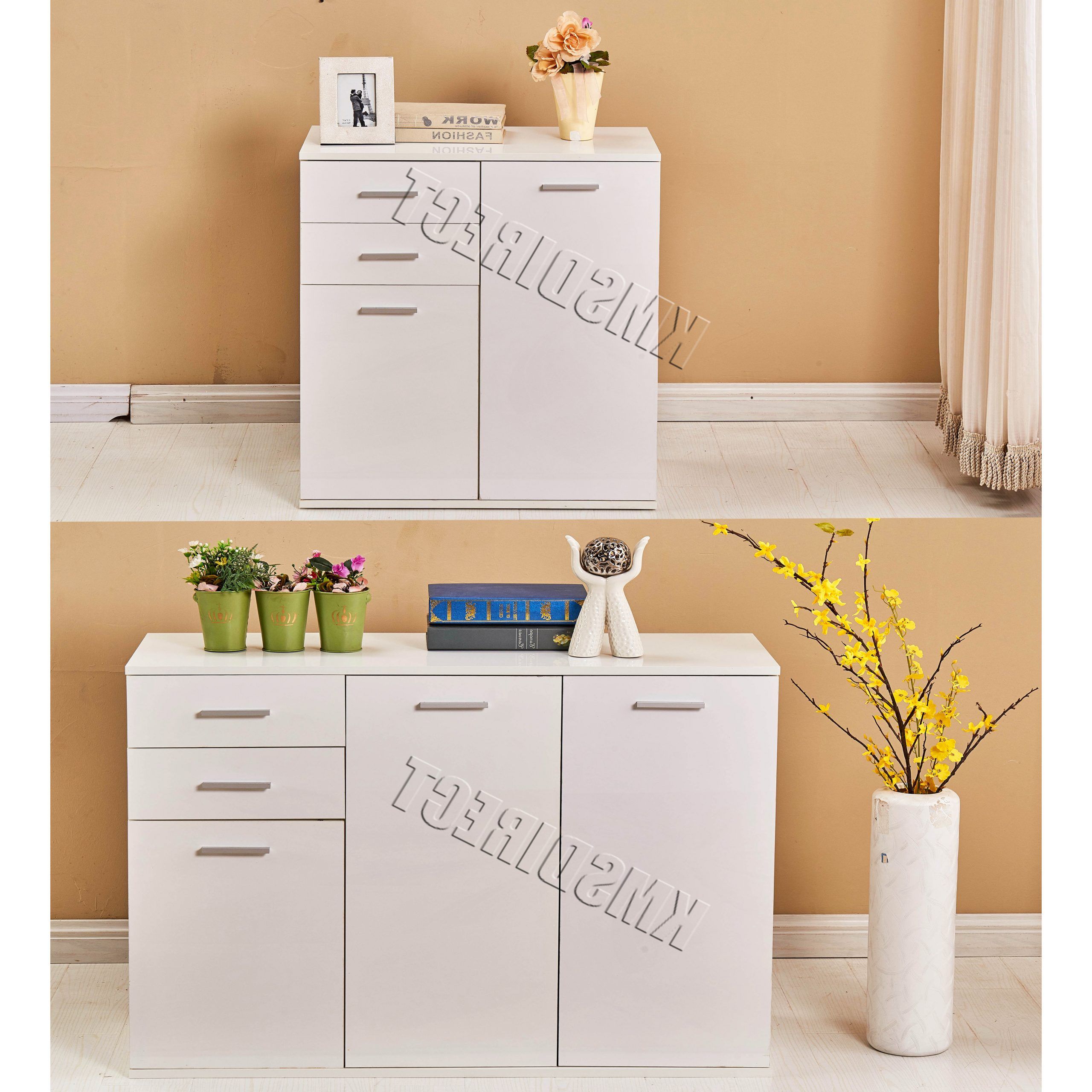 Foxhunter White High Gloss Cabinet Unit Sideboard 2 With Regard To Tv Stands With 2 Open Shelves 2 Drawers High Gloss Tv Unis (Gallery 19 of 20)