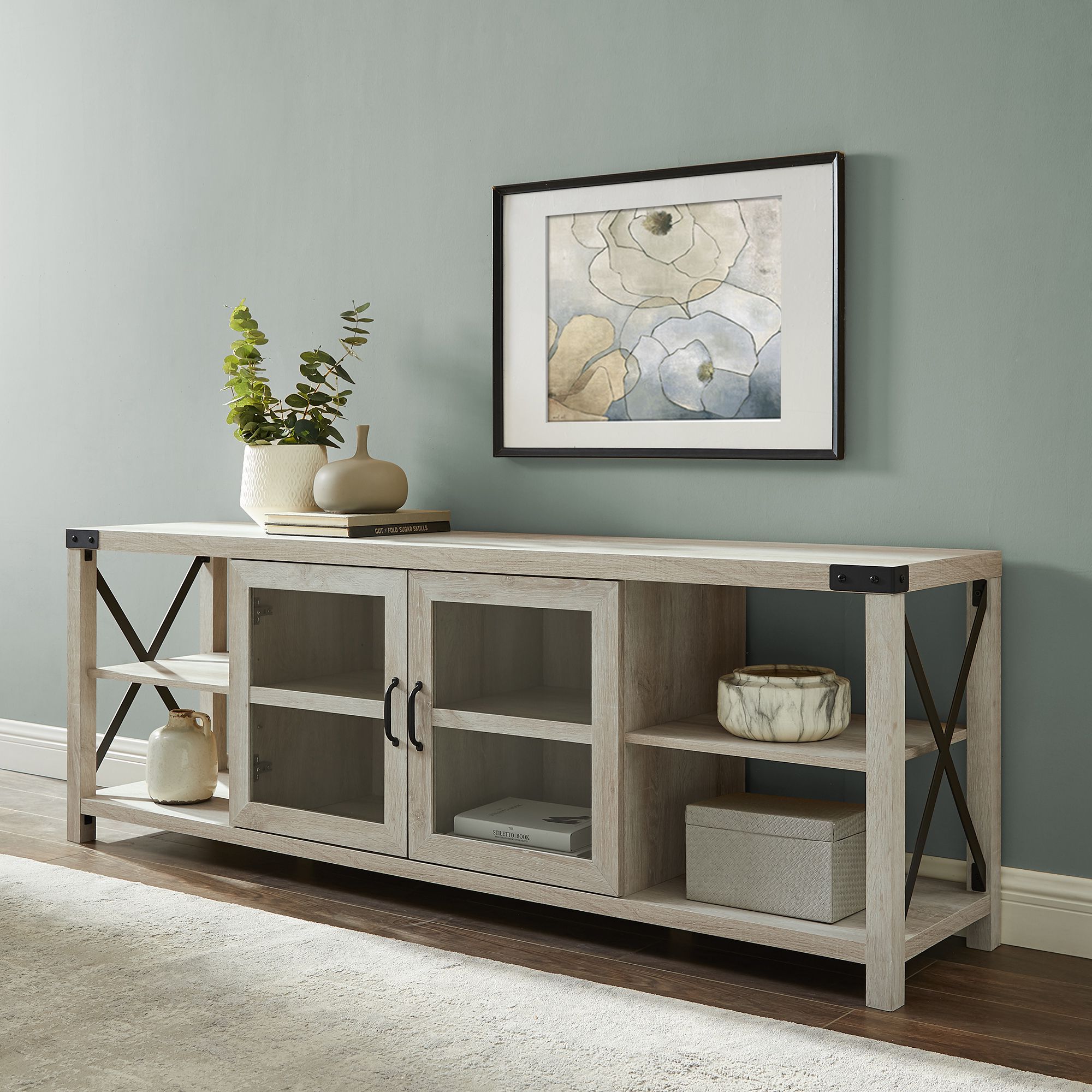 Free 2 Day Shipping. Buy Magnolia 70" 2 Door White Oak Tv Pertaining To Mainor Tv Stands For Tvs Up To 70&quot; (Gallery 1 of 20)
