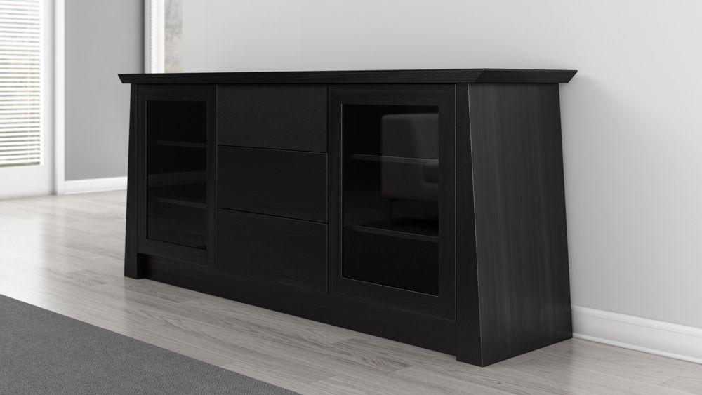 Furnitech – 70" Contemporary Asian Tv Stand In Ebony With Glass Tv Stands For Tvs Up To 70" (Gallery 19 of 20)