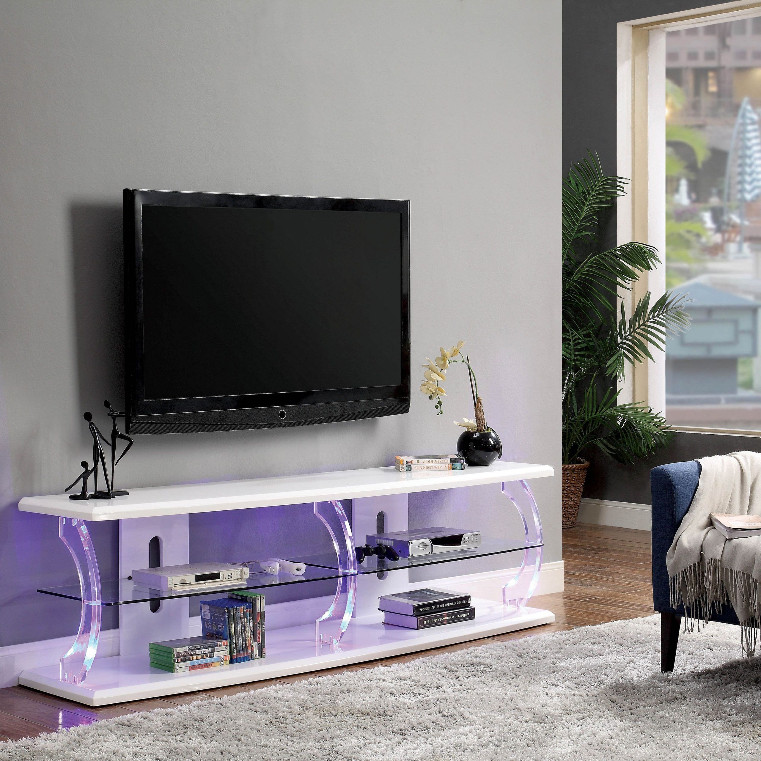 Furniture Of America Daley Modern White 60 Inch Led Tv Throughout Polar Led Tv Stands (Gallery 4 of 20)