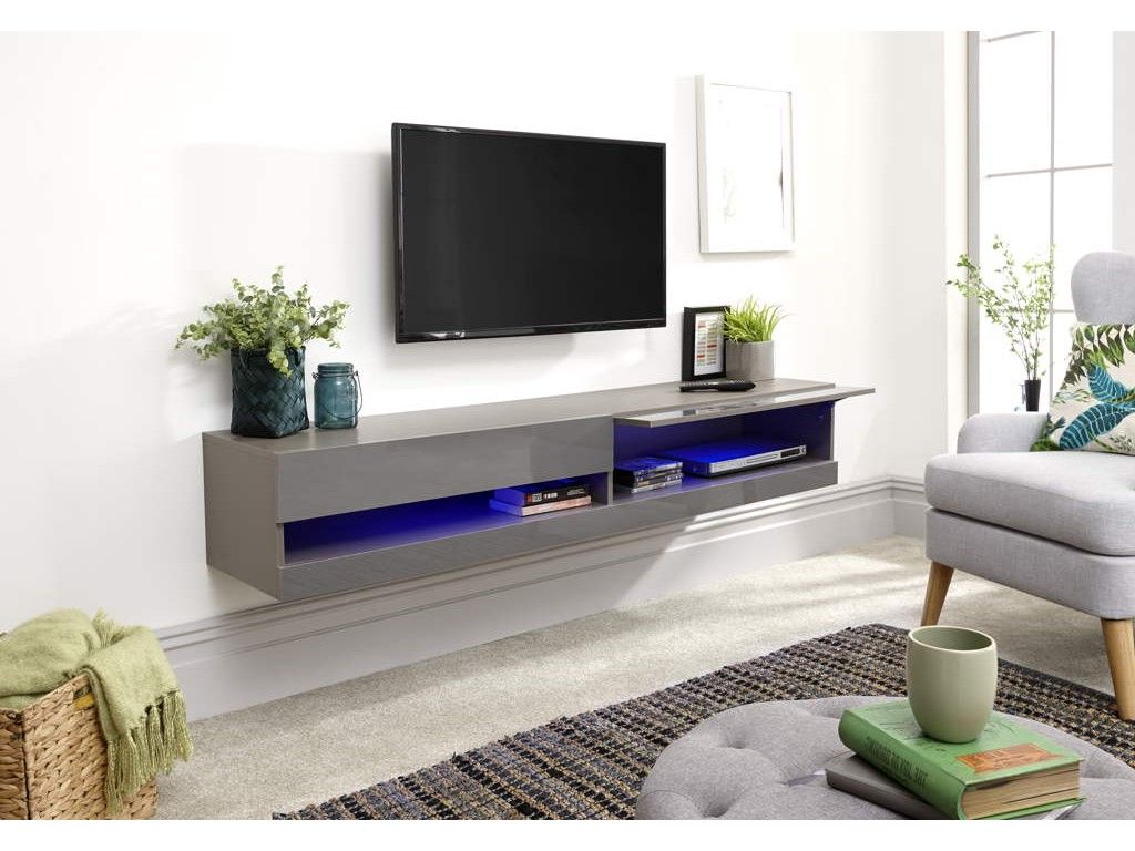 Galicia 150cm Wall Tv Unit With Led Grey Throughout Galicia 180cm Led Wide Wall Tv Unit Stands (Gallery 19 of 20)