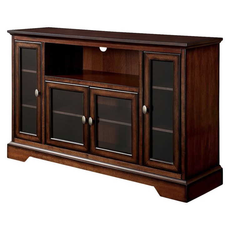 Glass Door Traditional Highboy Tv Stand For Tvs Up To 58 Throughout Vasari Corner Flat Panel Tv Stands For Tvs Up To 48&quot; Black (View 1 of 20)