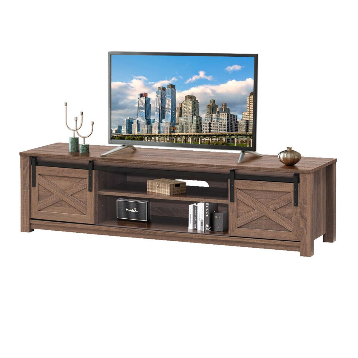 Gymax Sliding Barn Door Tv Stand For Tv's Up To 65 With Regard To Caleah Tv Stands For Tvs Up To 65&quot; (Gallery 6 of 20)
