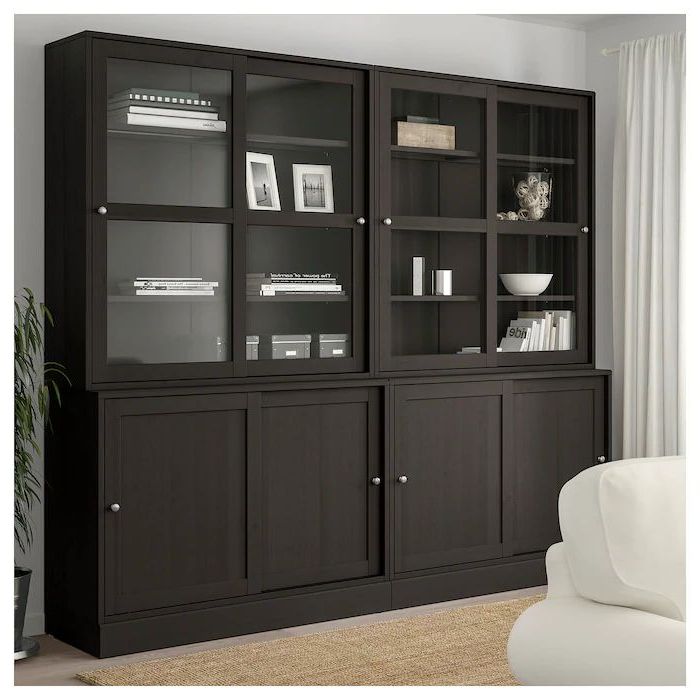 Havsta Storage With Sliding Glass Doors, Dark Brown, 95 1 With Dark Brown Tv Cabinets With 2 Sliding Doors And Drawer (View 2 of 20)