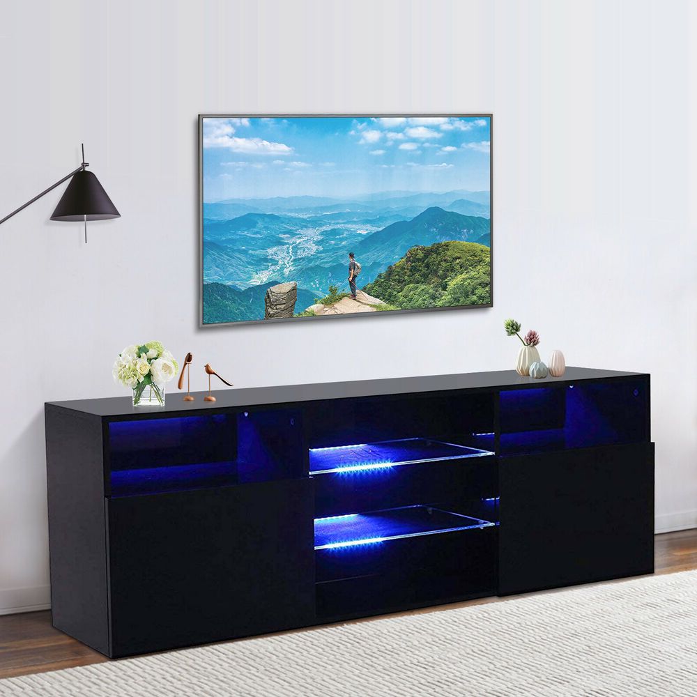 High Gloss Black Led Tv Stand Unit 2 Doors 2 Shelves With Regard To 47&quot; Tv Stands High Gloss Tv Cabinet With 2 Drawers (View 5 of 20)