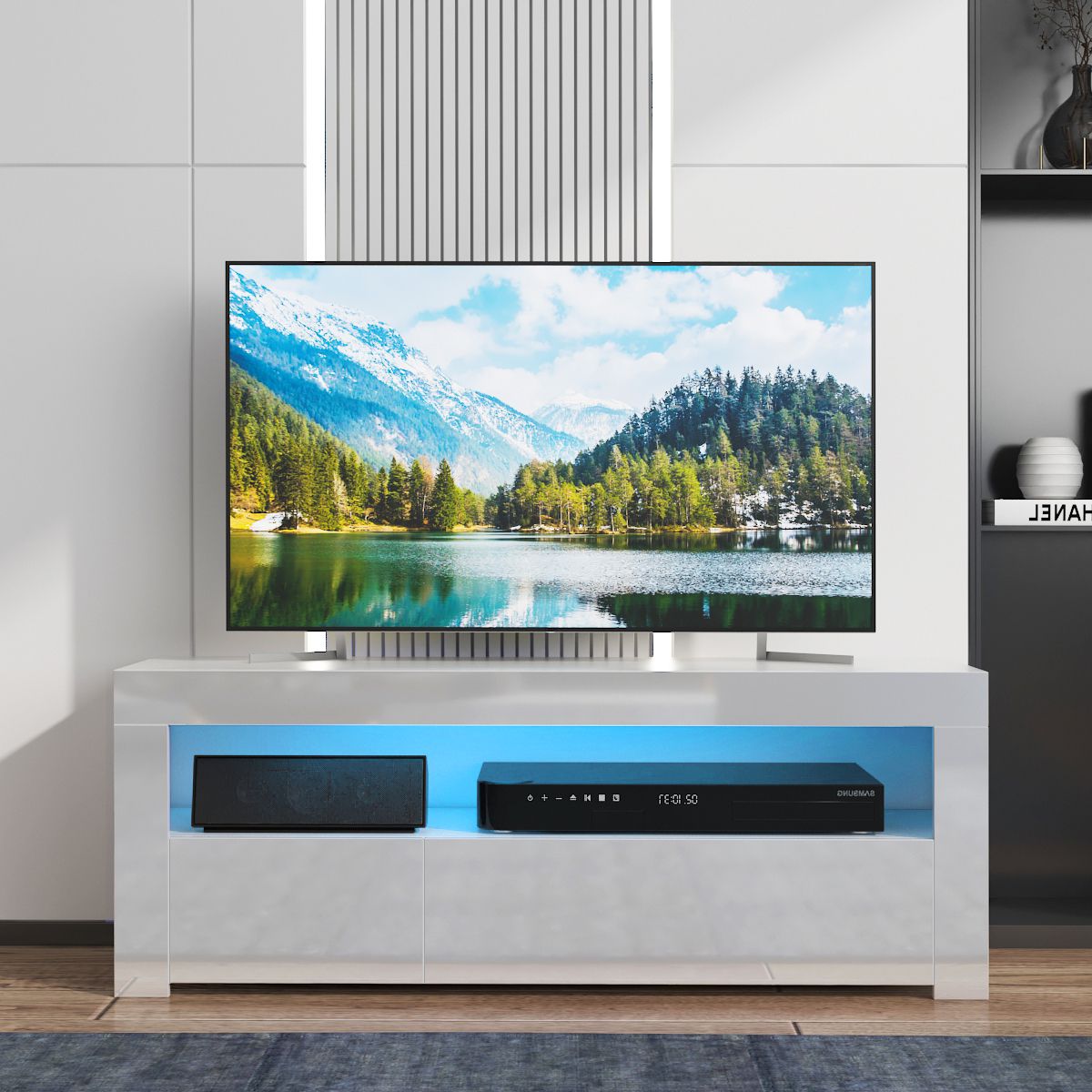 High Gloss Tv Stand For Tvs Up To 55'', With 16 Color Led Within Ktaxon Modern High Gloss Tv Stands With Led Drawer And Shelves (Gallery 20 of 20)