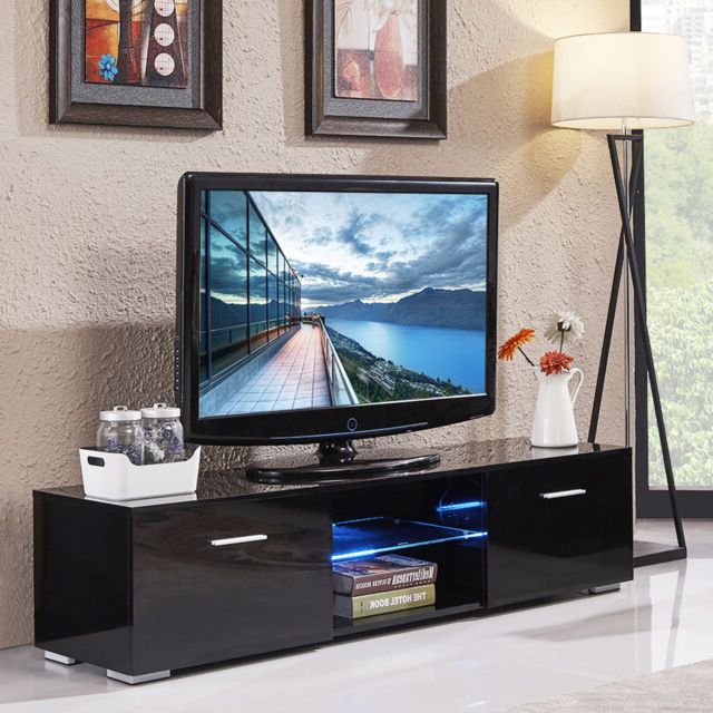 High Gloss Tv Stand Unit Cabinet Console Furniturew/led Pertaining To Dillon Black Tv Unit Stands (View 18 of 20)
