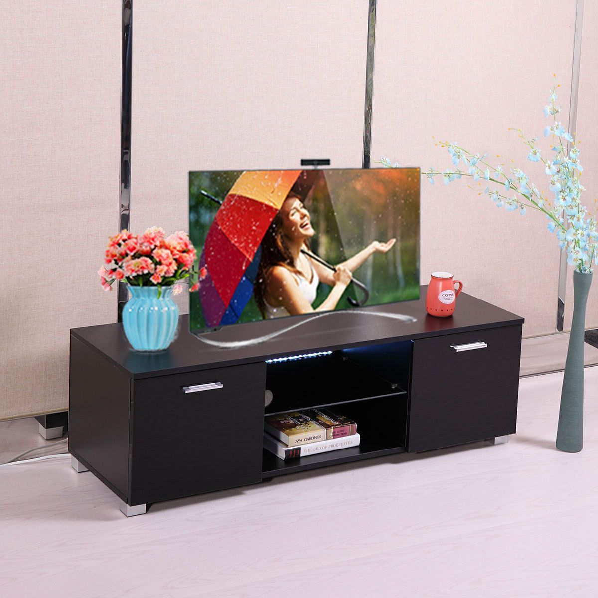 High Gloss Tv Stand Unit Cabinet With Led Light Shelves 2 With 47" Tv Stands High Gloss Tv Cabinet With 2 Drawers (View 14 of 20)