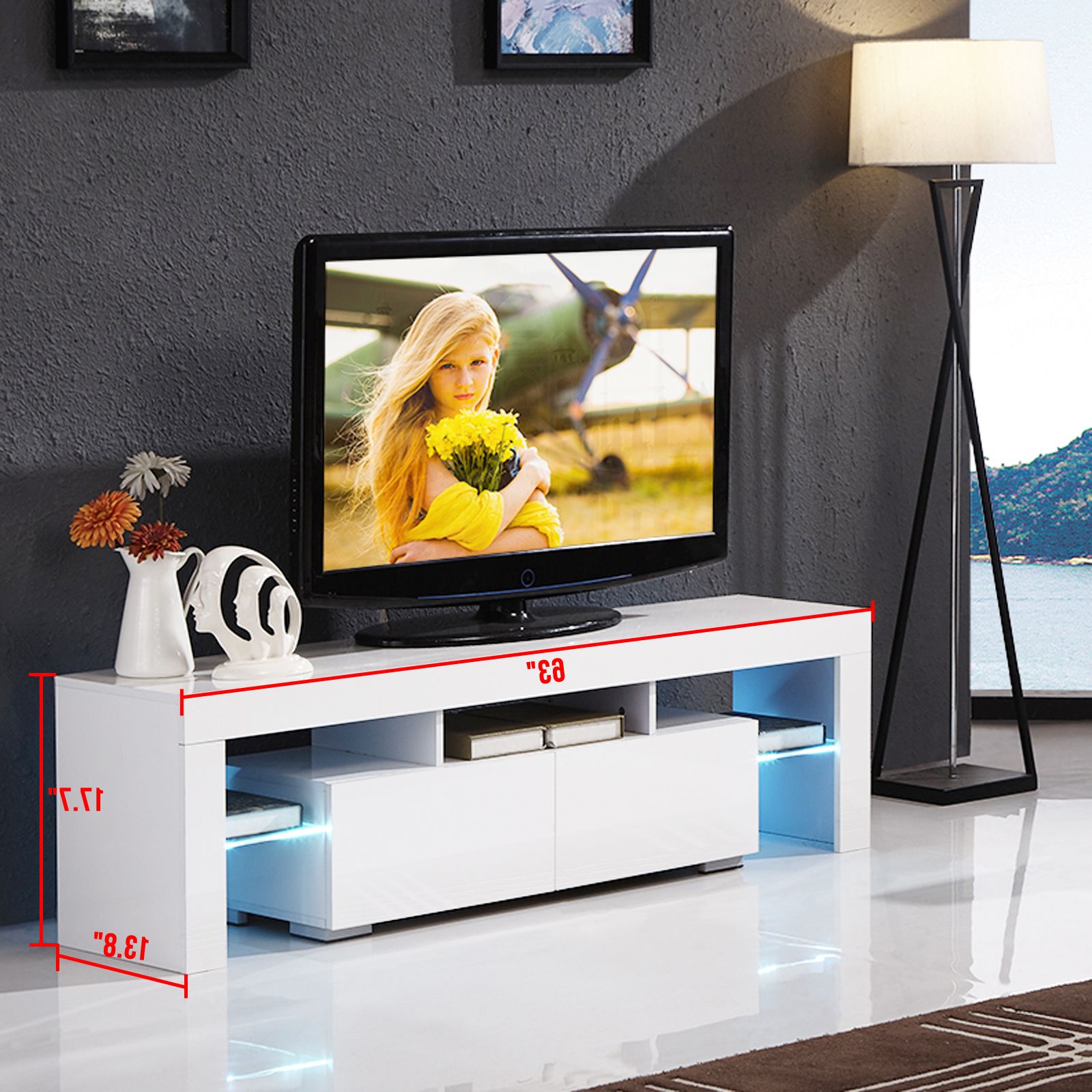 Featured Photo of 20 Collection of Tv Stands with 2 Open Shelves 2 Drawers High Gloss Tv Unis