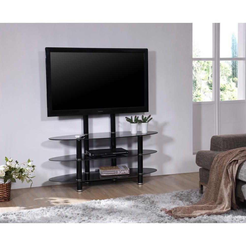 Hodedah 43 In. Wide Glass Tv Stand With Mount Hitv2501 With Anya Wide Tv Stands (Gallery 9 of 20)