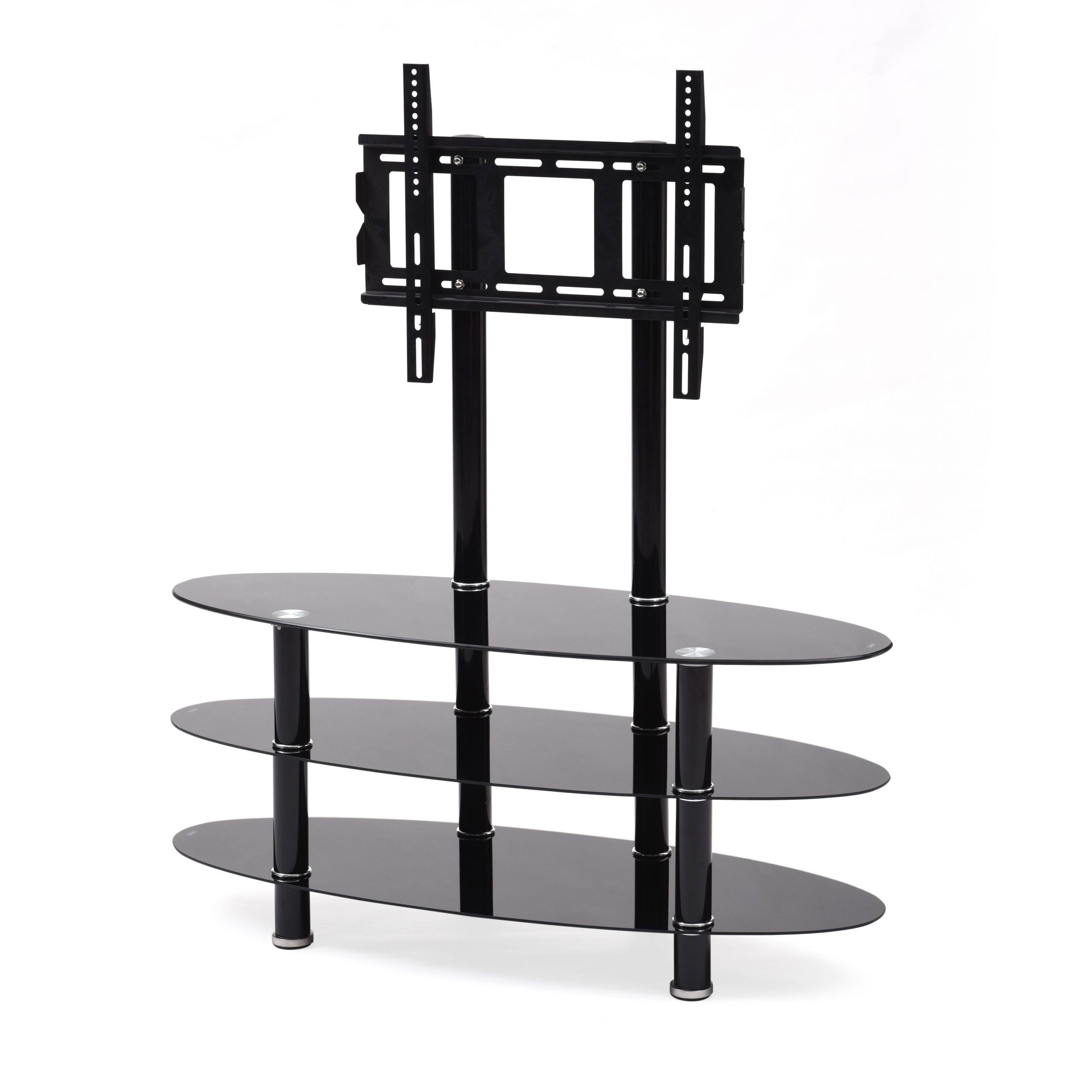 Hodedah Black 3 Shelf Glass Tv Stand With Mount For Tvs Up Inside Glass Shelves Tv Stands For Tvs Up To 65" (Gallery 19 of 20)