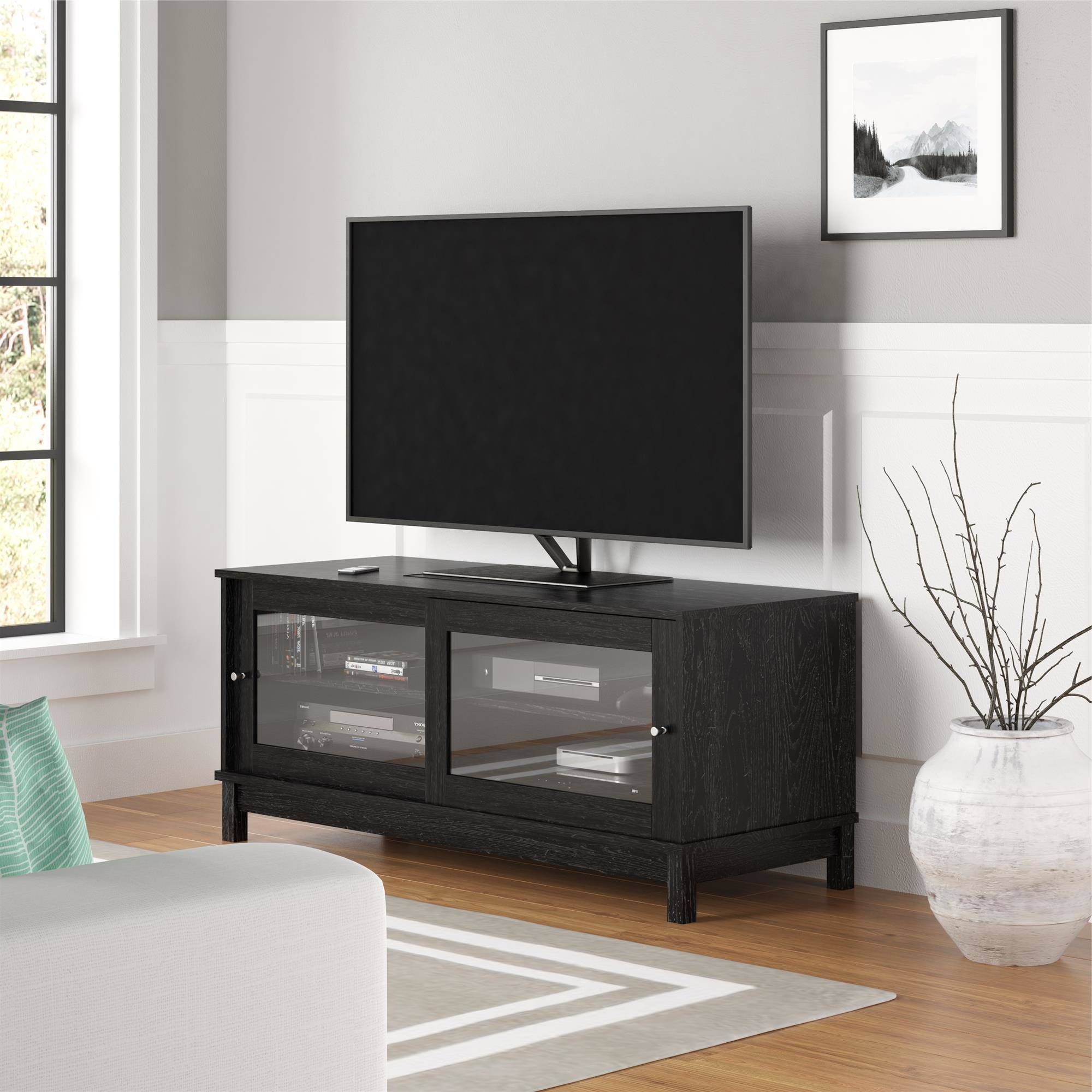 Home Entertainment Center Tv Stand Media Storage With Throughout Modern Sliding Door Tv Stands (View 14 of 20)