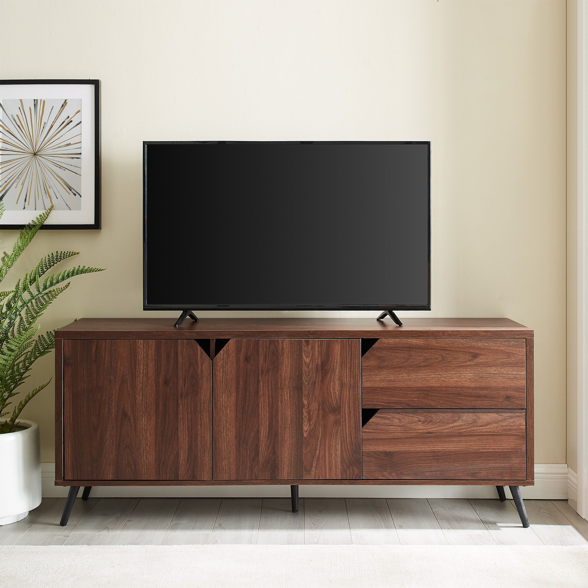 Home In 2020 | Tv Stand With Storage, Mid Century, Dark Walnut For Mid Century 2 Door Tv Stands In Dark Walnut (Gallery 12 of 20)