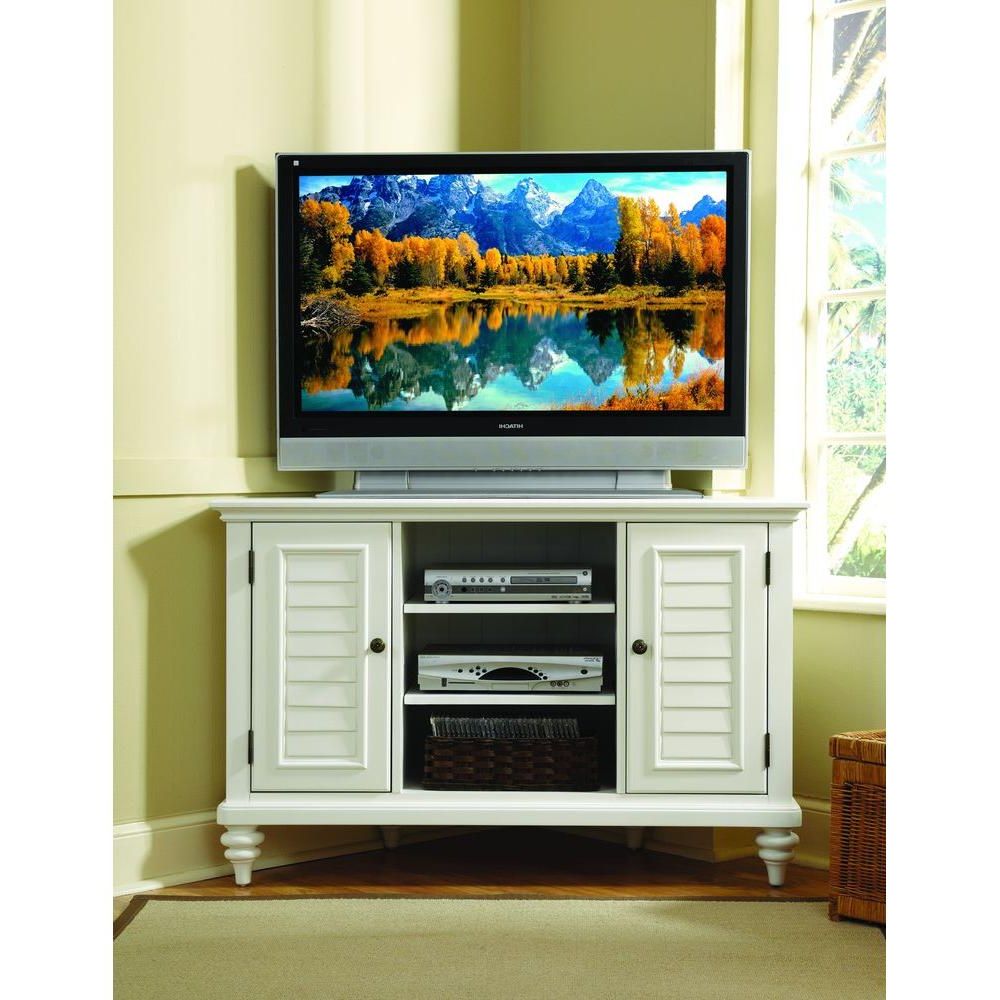 Home Styles Bermuda Brushed White Storage Entertainment Regarding Tasi Traditional Windowpane Corner Tv Stands (View 11 of 20)
