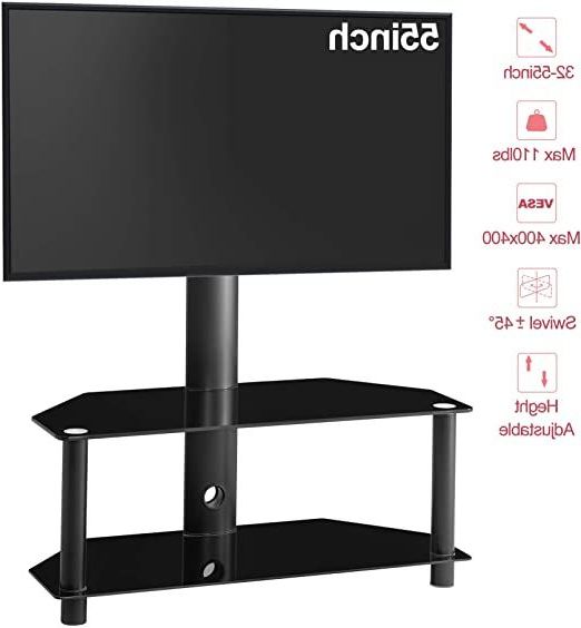 Ianiya Swivel Floor Tv Stand With Mount Height Adjustable Intended For Floor Tv Stands With Swivel Mount And Tempered Glass Shelves For Storage (Gallery 2 of 20)