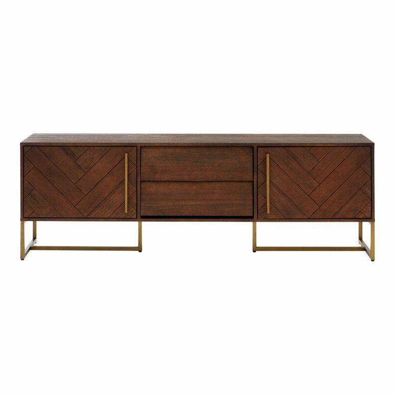Iraheta Tv Stand For Tvs Up To 70" In 2020 | Brass Living Inside Media Console Cabinet Tv Stands With Hidden Storage Herringbone Pattern Wood Metal (Gallery 5 of 20)