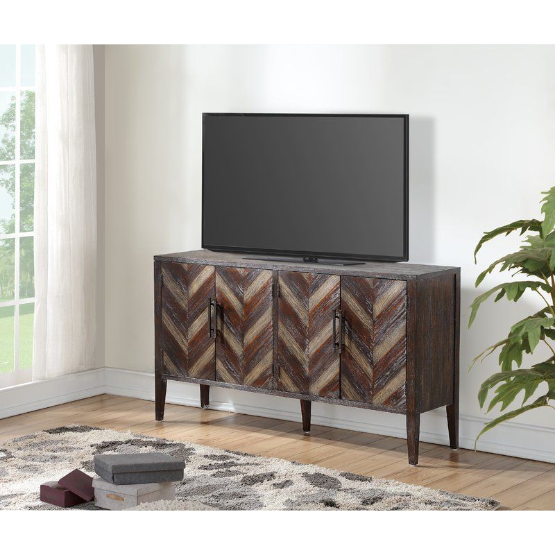 Ivaan Solid Wood Tv Stand For Tvs Up To 65 Inches | Solid In Media Console Cabinet Tv Stands With Hidden Storage Herringbone Pattern Wood Metal (View 4 of 20)