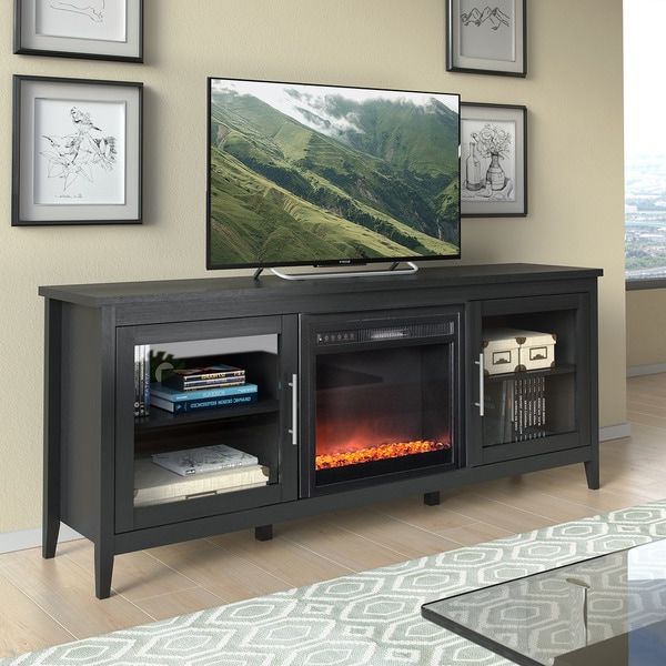 Jackson Black Wood Grain Tv Stand And Fireplace (80 Inches Inside Modern Black Floor Glass Tv Stands For Tvs Up To 70 Inch (Gallery 20 of 20)