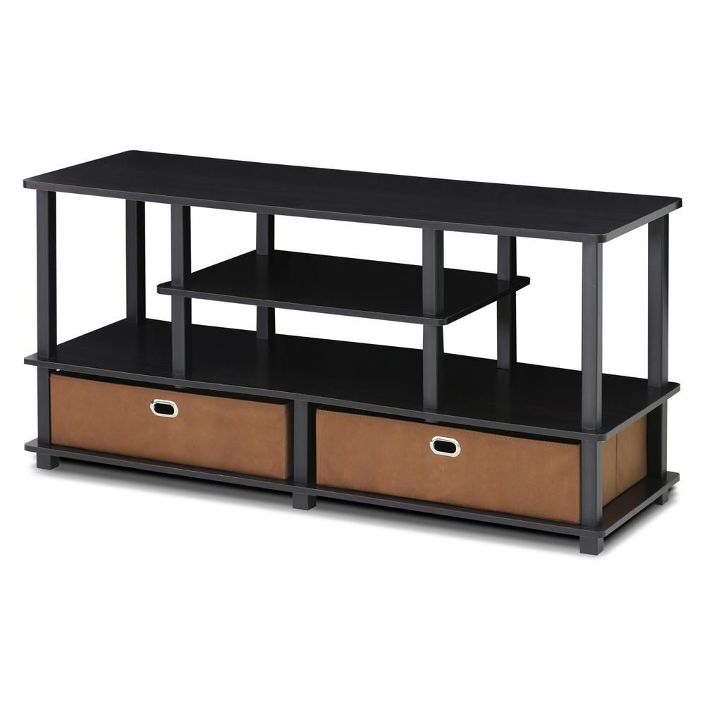 Jaya 48 In. Espresso Particle Board Tv Stand Fits Tvs Up Pertaining To Furinno Jaya Large Tv Stands With Storage Bin (Gallery 1 of 20)