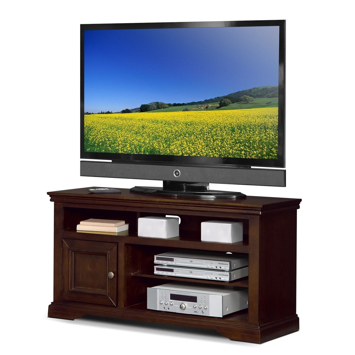 Jenson 50" Tv Stand – Cherry | American Signature Furniture Regarding Tracy Tv Stands For Tvs Up To 50" (View 15 of 20)