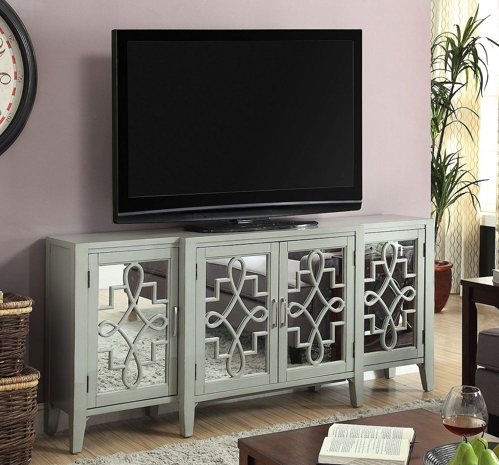 Kacia Antique Gray Console Table Intended For Loren Mirrored Wide Tv Unit Stands (View 11 of 20)