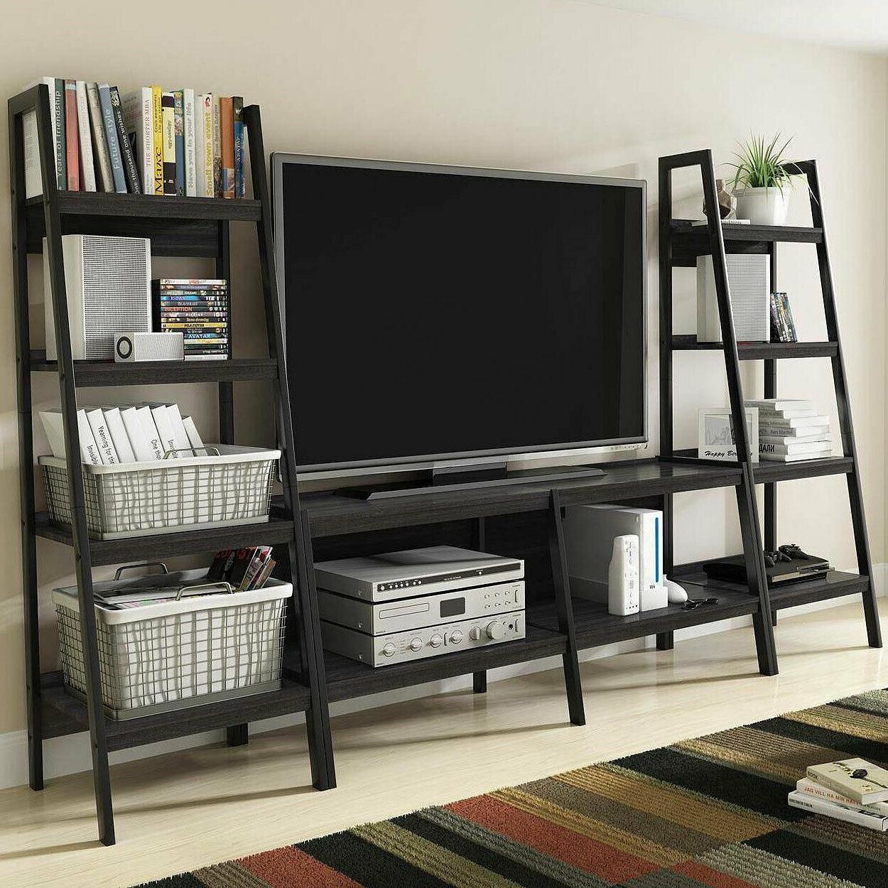 Ladder Tv Stand And Bookcase Open Shelves Set, Throughout Tiva Oak Ladder Tv Stands (View 2 of 20)