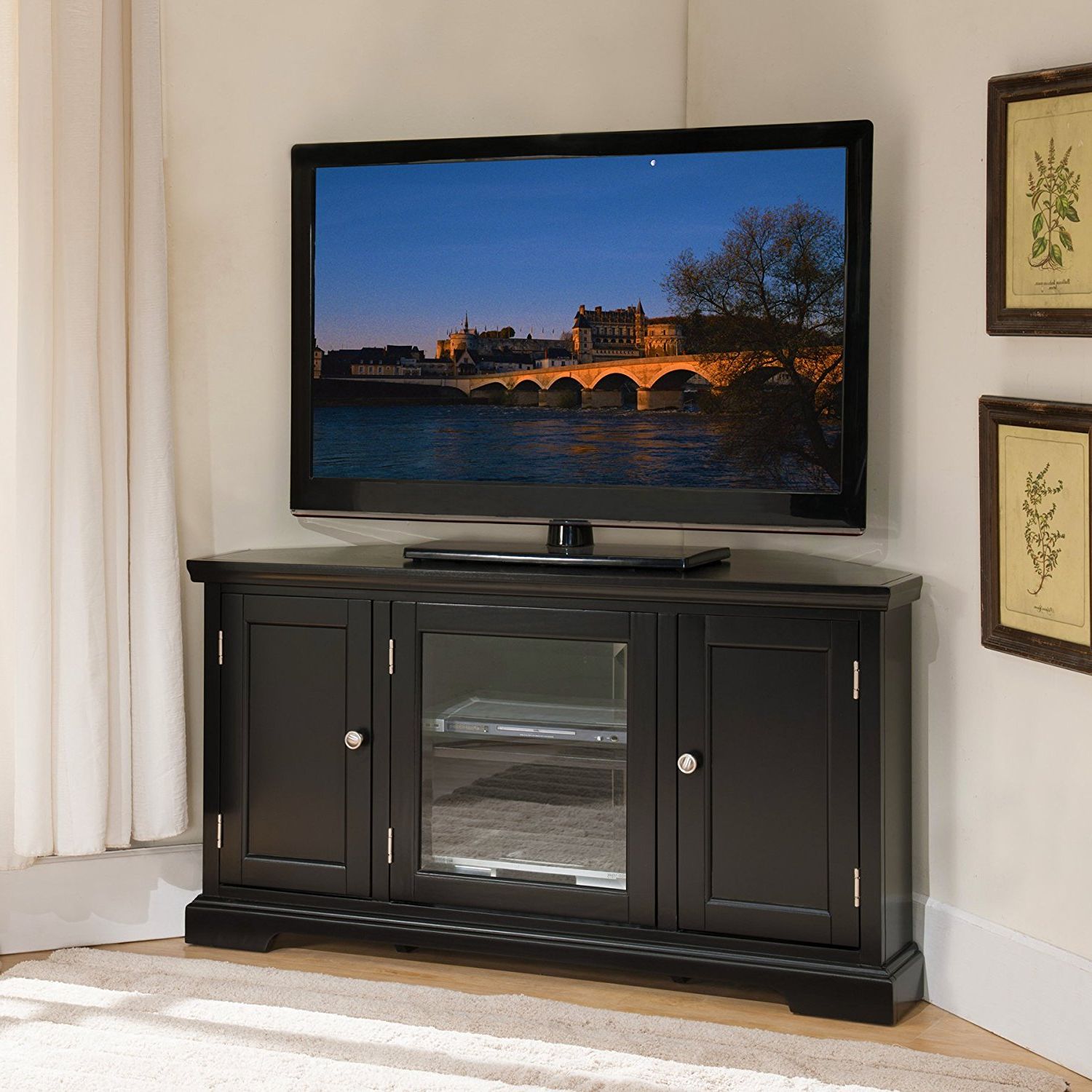 Leick 46 Inch Hardwood Corner Tv Stand In Black Finish Inside Edgeware Black Tv Stands (View 4 of 20)