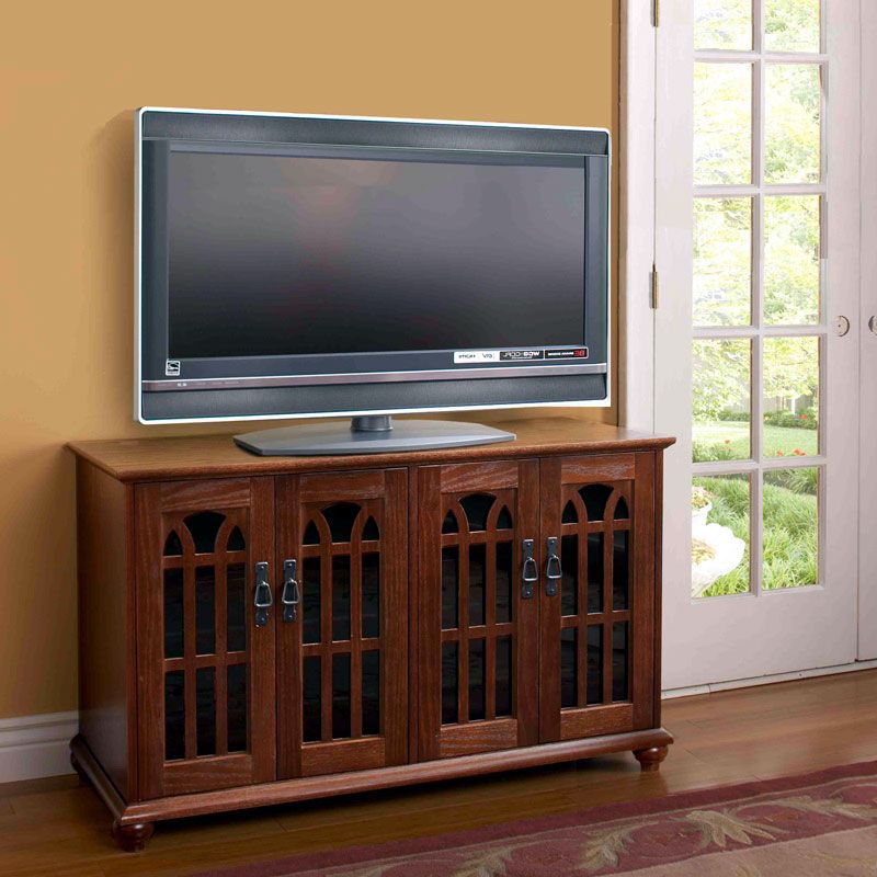 Leslie Dame Mission Style 50 Inch Tv Stand With Glass Inside Tracy Tv Stands For Tvs Up To 50" (Gallery 19 of 20)