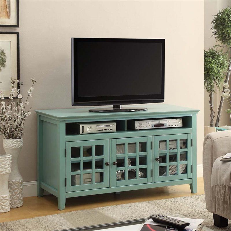 Linon Largo Wood Tv Stand In Antique Turquoise – 650202trq01u Inside Fireplace Media Console Tv Stands With Weathered Finish (View 14 of 20)