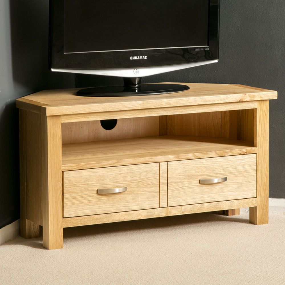 London Oak Corner Tv Stand / Plasma Tv Cabinet / Solid With Carbon Tv Unit Stands (Gallery 1 of 20)