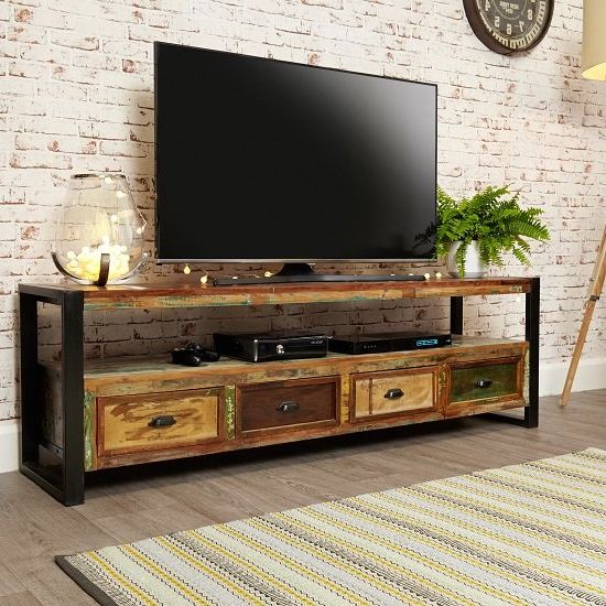 London Urban Chic Wooden Large Tv Stand With 4 Drawers In Carbon Extra Wide Tv Unit Stands (View 10 of 20)