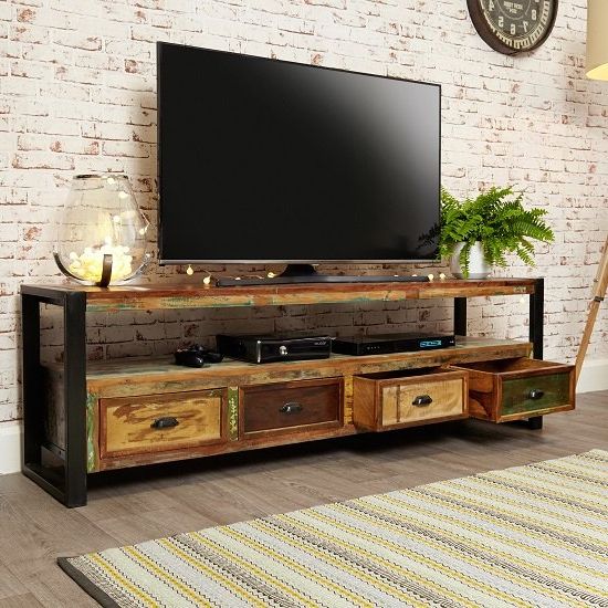 London Urban Chic Wooden Large Tv Stand With 4 Drawers Inside Chromium Extra Wide Tv Unit Stands (Gallery 6 of 20)