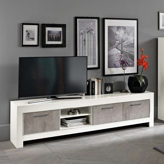 Lorenz Large Tv Stand In Marble And White High Gloss 35874 Within Lucas Extra Wide Tv Unit Grey Stands (Gallery 4 of 20)