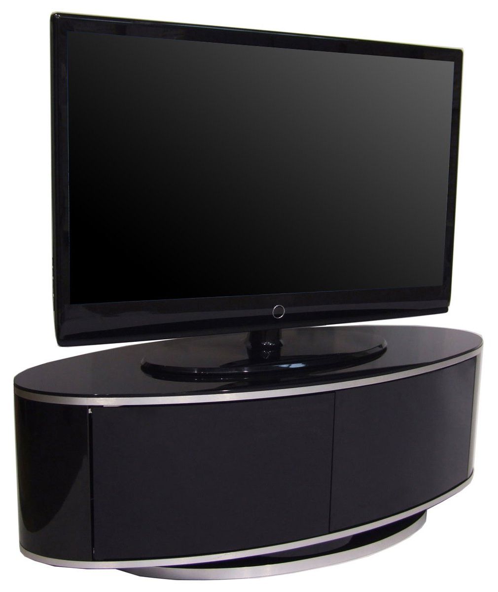 Luna High Gloss Black Oval Tv Cabinet Throughout Dillon Black Tv Unit Stands (Gallery 19 of 20)