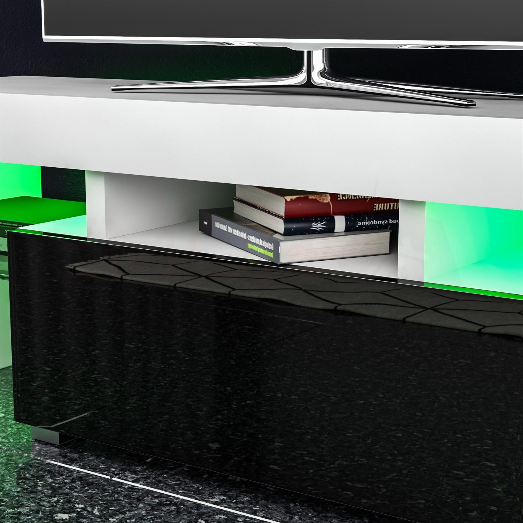 Luna Led Tv Stand Cabinet Unit 1 Drawer Modern In Zimtown Modern Tv Stands High Gloss Media Console Cabinet With Led Shelf And Drawers (View 5 of 20)