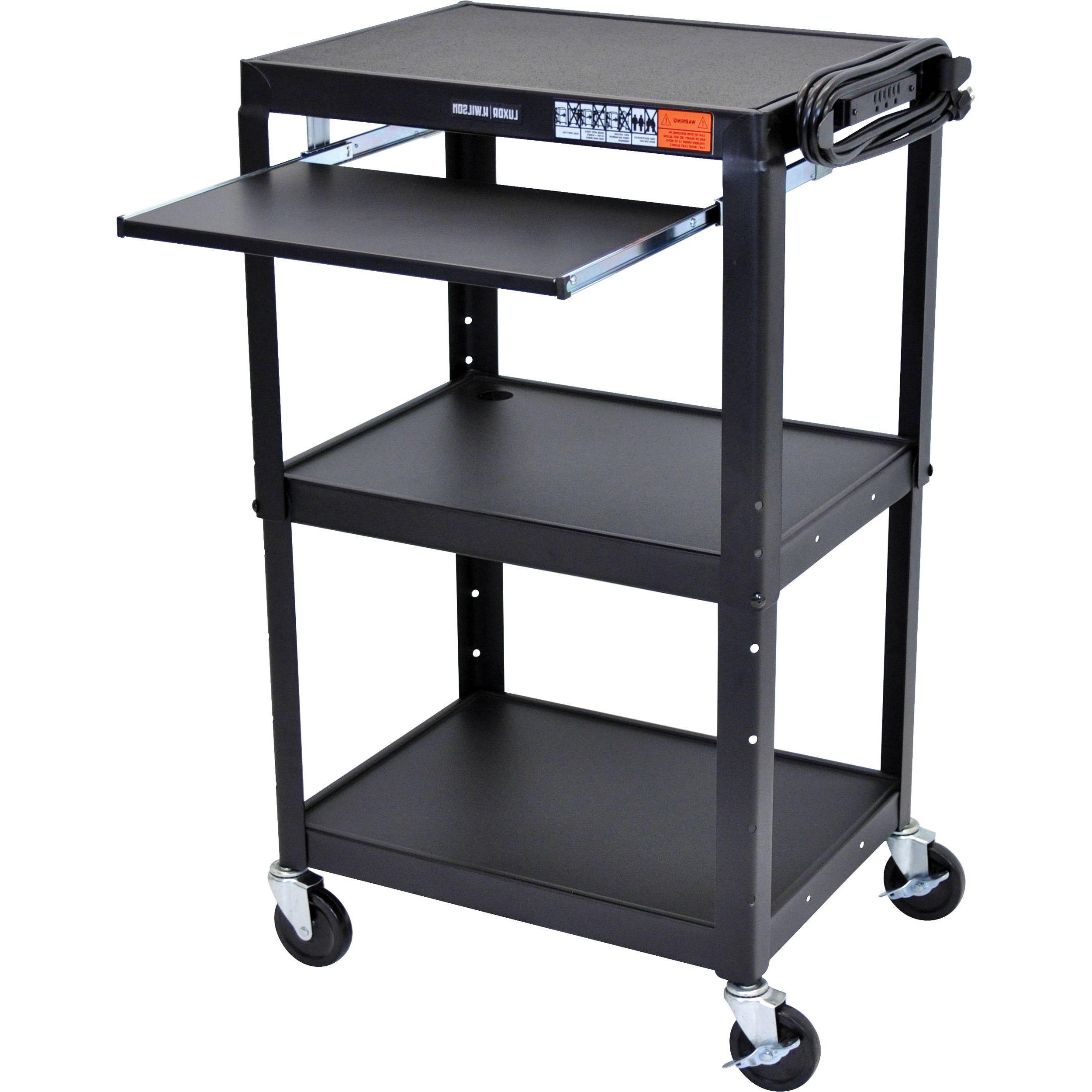 Luxor Avj42kb Steel Adjustable A/v Cart With Pull Out Avj42kb Within Modern Mobile Rolling Tv Stands With Metal Shelf Black Finish (View 8 of 20)