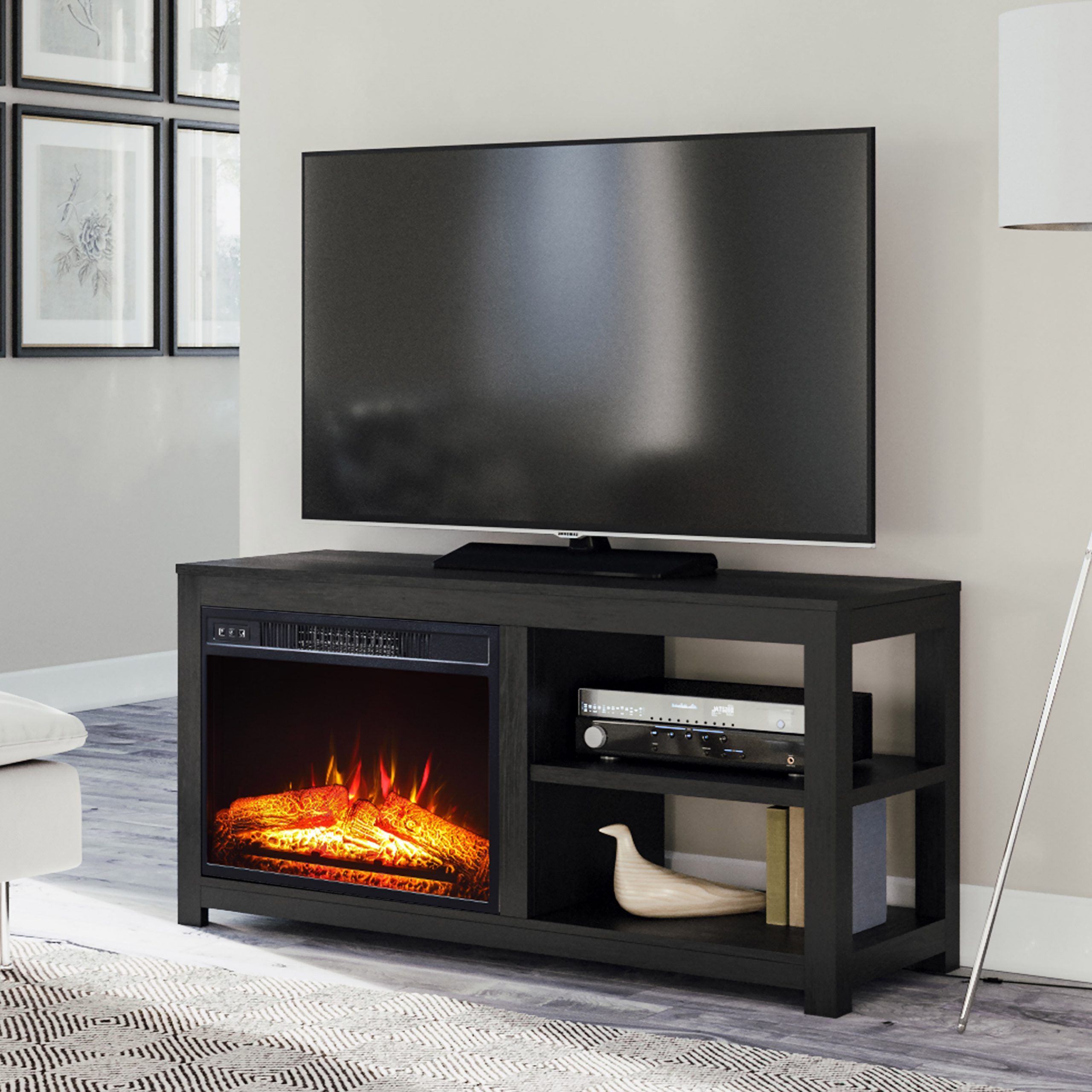 Mainstays 2 Shelf Media Fireplace Tv Stand For Flat Panel In Fireplace Media Console Tv Stands With Weathered Finish (View 5 of 20)