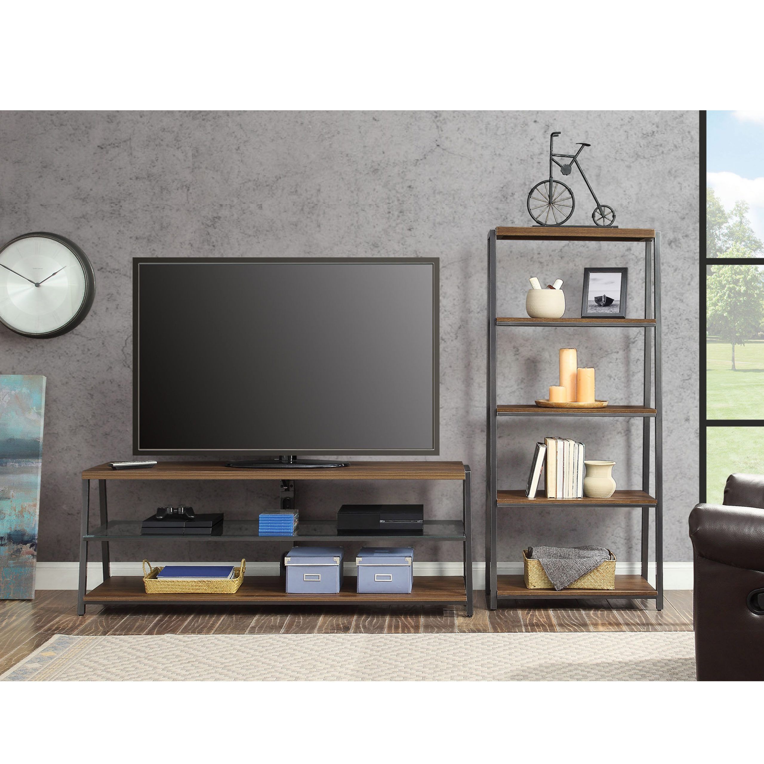 Mainstays Arris 3 In 1 Tv Stand And 4 Shelf Tower Book In Mainstays Arris 3 In 1 Tv Stands In Canyon Walnut Finish (Gallery 1 of 20)