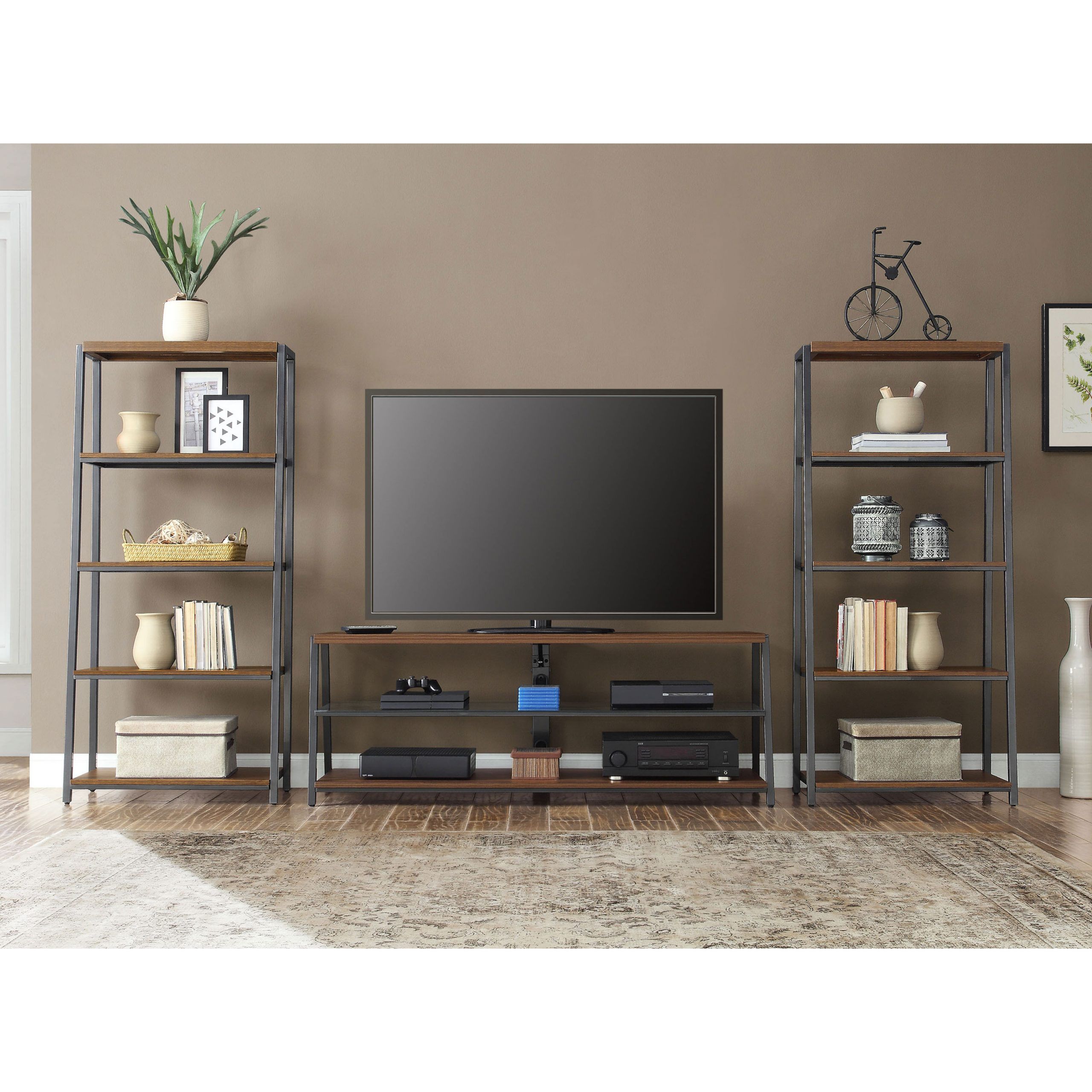Mainstays Arris Tv Stand For 70" Flat Panel Tvs And (2) 4 For Mainstays Arris 3 In 1 Tv Stands In Canyon Walnut Finish (View 15 of 20)