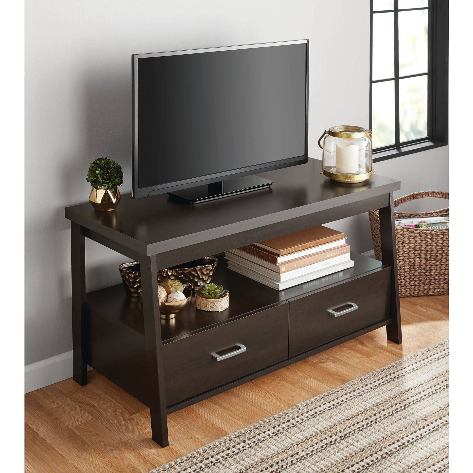 Mainstays Logan Tv Stand For Tvs Up To 47", Espresso Within Alden Design Wooden Tv Stands With Storage Cabinet Espresso (Gallery 3 of 20)