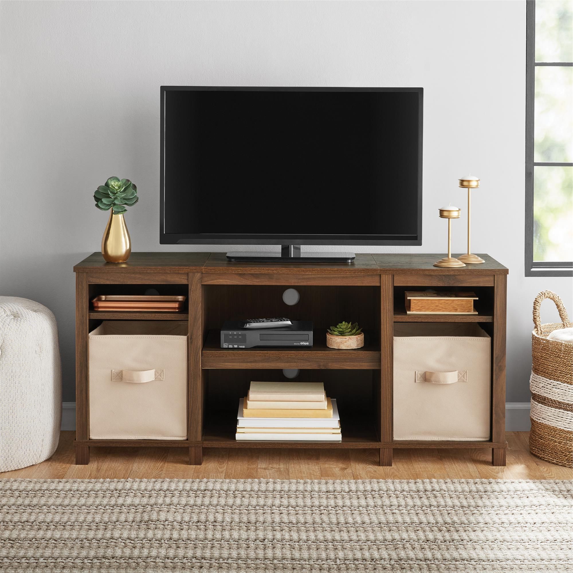 Mainstays Parsons Cubby Tv Stand For Tvs Up To 50", Walnut Intended For Tv Stands For Tvs Up To 50" (Gallery 2 of 20)