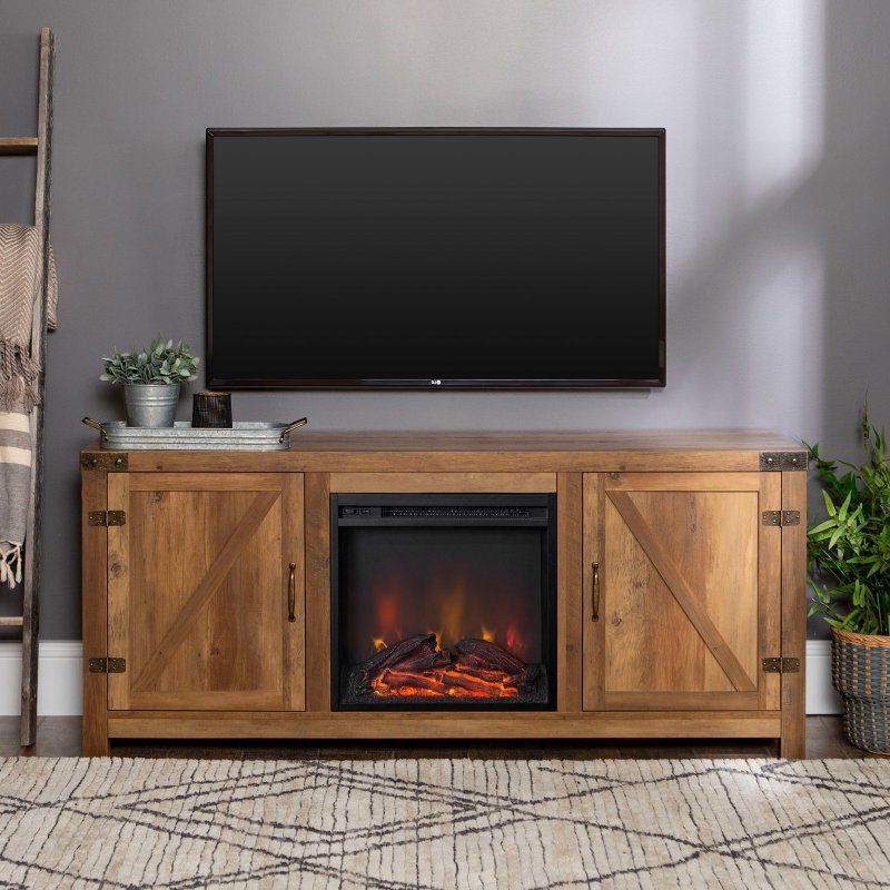 Manor Park 58 In. Barn Door Fireplace Tv Stand – Rustic Pertaining To Barn Door Wood Tv Stands (Gallery 7 of 20)