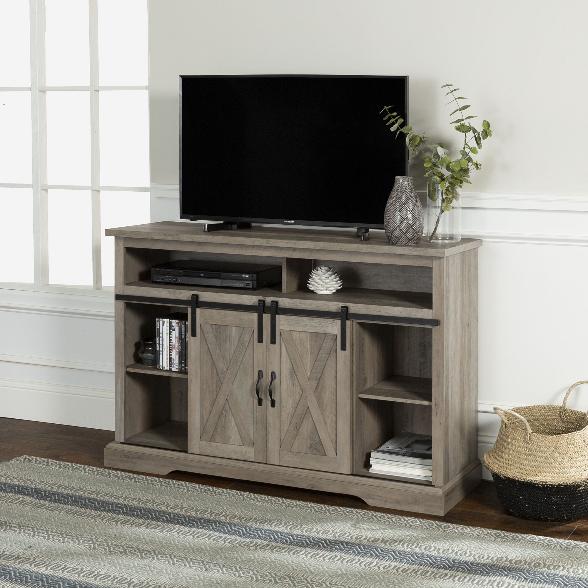 Manor Park Farmhouse Barn Door Tv Stand For Tvs Up To 58 Inside Kamari Tv Stands For Tvs Up To 58" (View 5 of 20)