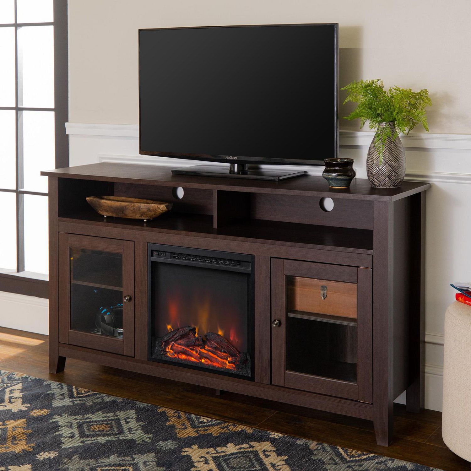 Manor Park Modern Highboy Fireplace Tv Stand For Tvs Up To For Evelynn Tv Stands For Tvs Up To 60&quot; (Gallery 1 of 20)